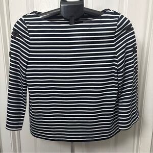 Banana Republic Navy and White Striped Long Sleeve Top